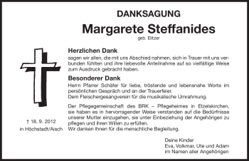 Traueranzeige von Margarete Steffanides von Pegnitz-Zeitung